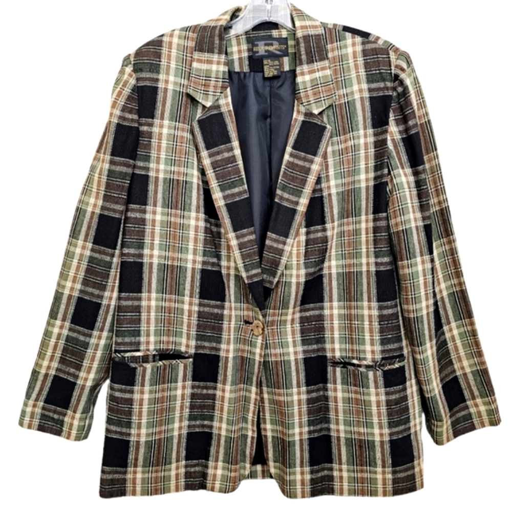 Vintage 90's Requirements Scottish Plaid Brown/Green/Black/Tan Longsleev…